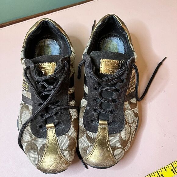 Coach Brown Tan Logo Gold Accents Katelyn 6M (No Soles) - Picture 11 of 11